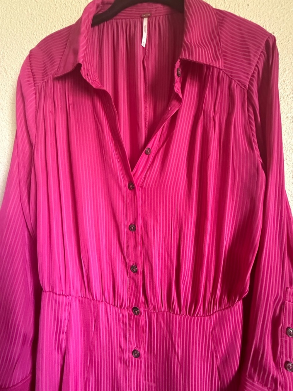 Free People Fuchsia Button-Front Mini Dress - Picture 3 of 7